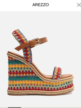 Arezzo Multicolor Crochet Wedge Sandals
